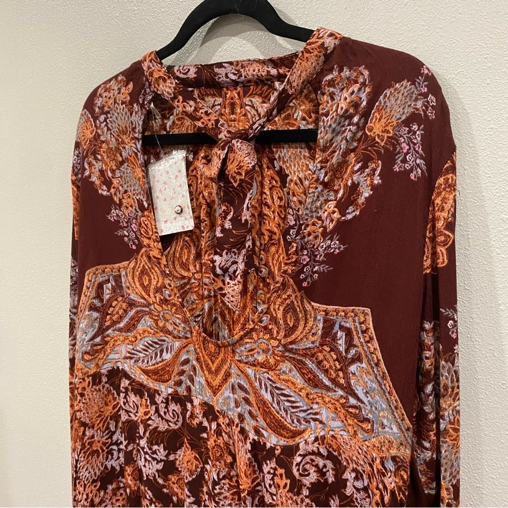 Free People NWT High Neck Cut Out Long Sleeve Tunic Top Maroon Red Med OB834537 - Picture 13 of 13